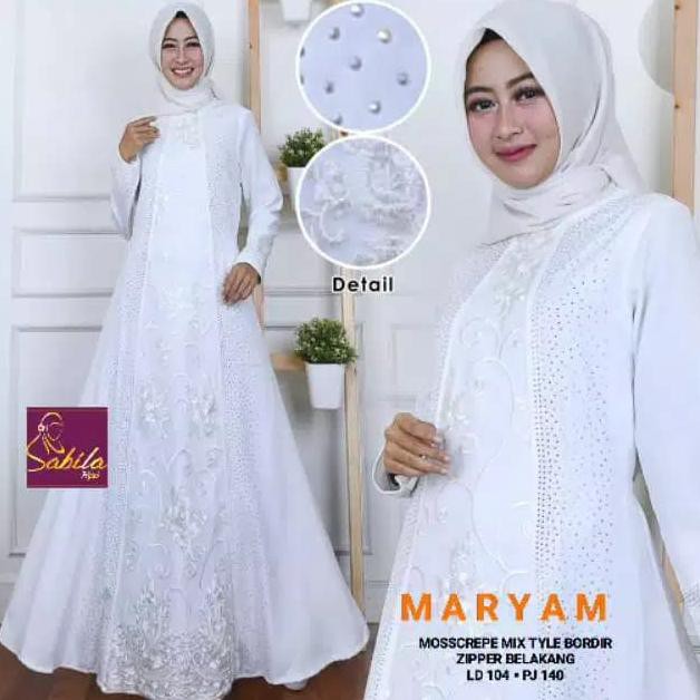gamis wanita maryam gamis putih size standard & jumbo ori sabila - Putih, Standard