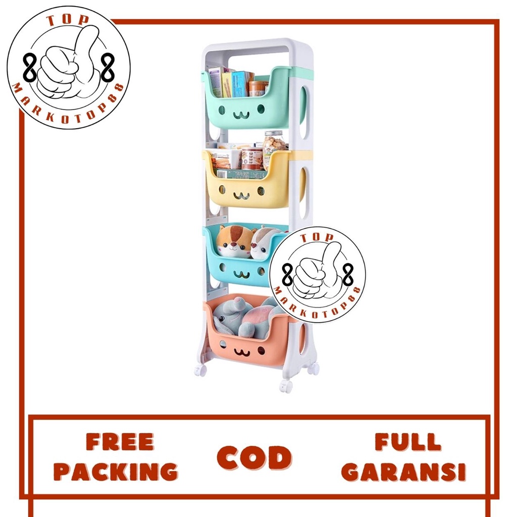 RAK BUKU PERALATAN RUMAH MAINAN ANAK ANAK KARAKTER KARTUN 4 SUSUN MULTIFUNGSI MEJA ORGINIZER RAK LEM