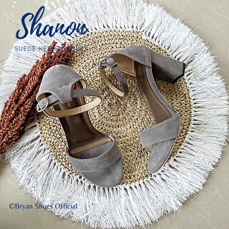 Bryan Shanon Suede Chunky Heels Tahu 5cm 9cm Beludru Oversize Bigsize Jumbo 36-40 41 42 43 Nyaman-Grey 9cm
