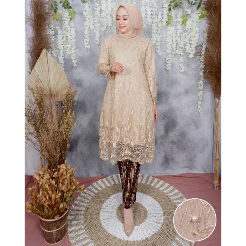 Atasan Kebaya tunik melayu / Kebaya wisuda dan pernikahan / Kebaya tulle brukat Size M L XL XXL