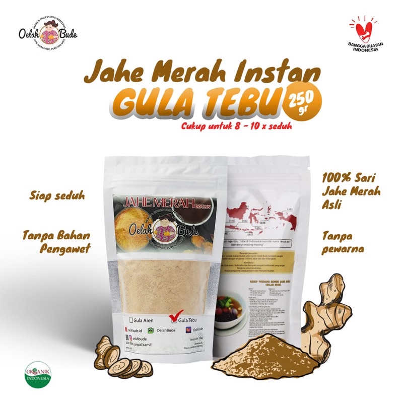 

Minuman herbal 100% bahan alami Jahe Merah Instan Gula Tebu