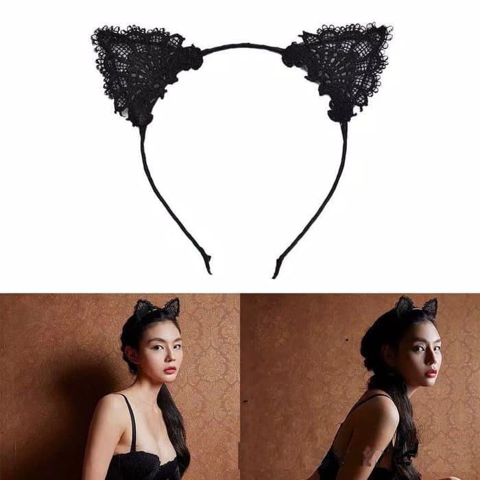 TBI Bando Telinga Kucing Cat Woman Lace Accesories Kostum Pesta Cosplay