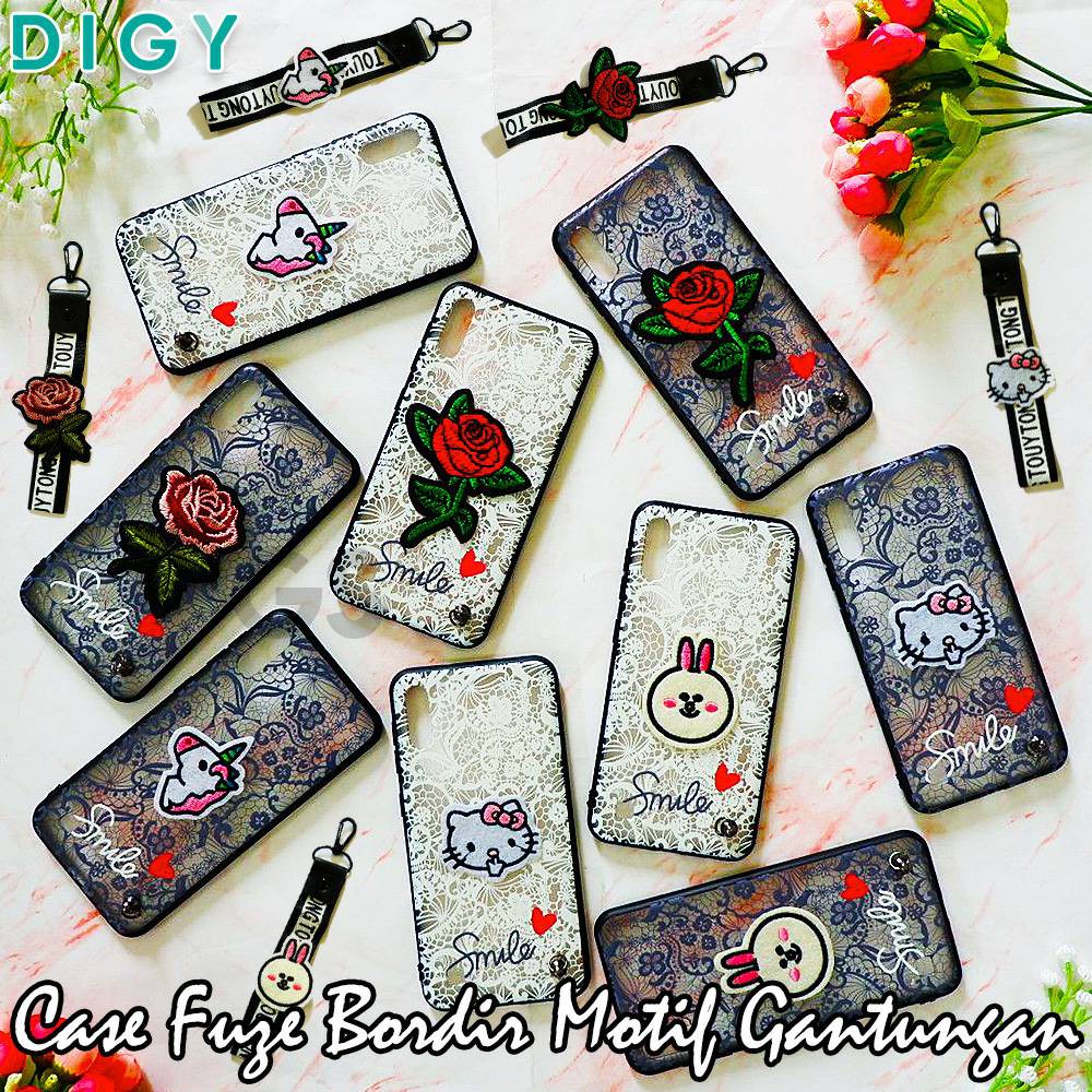 Case Bordir Motif bunga Plus Gantungan A1k REALME C2 A5S A7 NEO 9 A37 F1S A59 REALME 3 lanyard