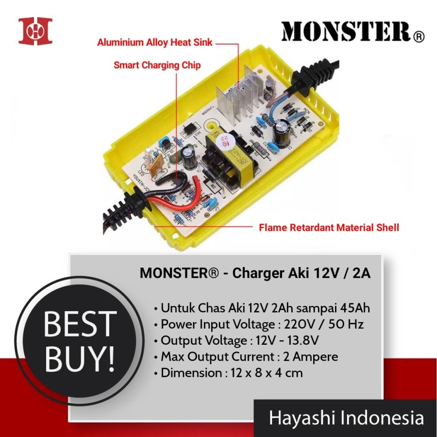 Charger Aki 12V 2A Motor Mobil Portable MONSTER