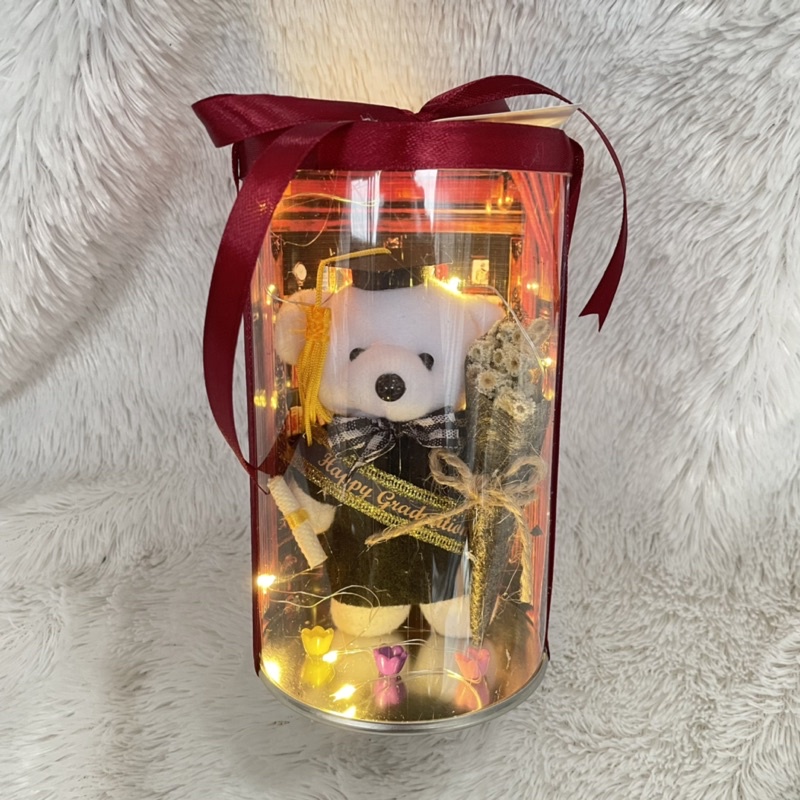 Tabung Boneka Mini + Bunga / Hadiah Wisuda / Gift Wisuda Lucu