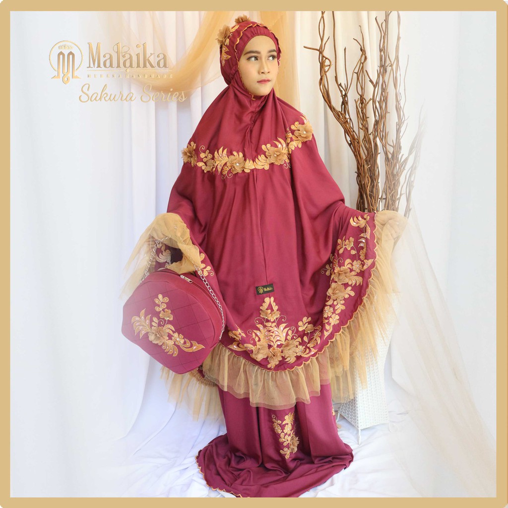 Mukena Bordir Handmade Malaika Sakura Series Bertabur Swarovski