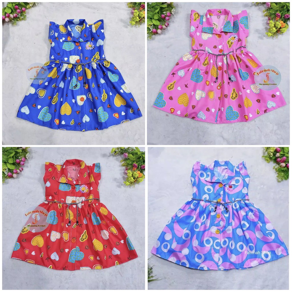 Dress anak 1 2 tahun baju anak cewek perempuan kancing ( dress kancing planet )