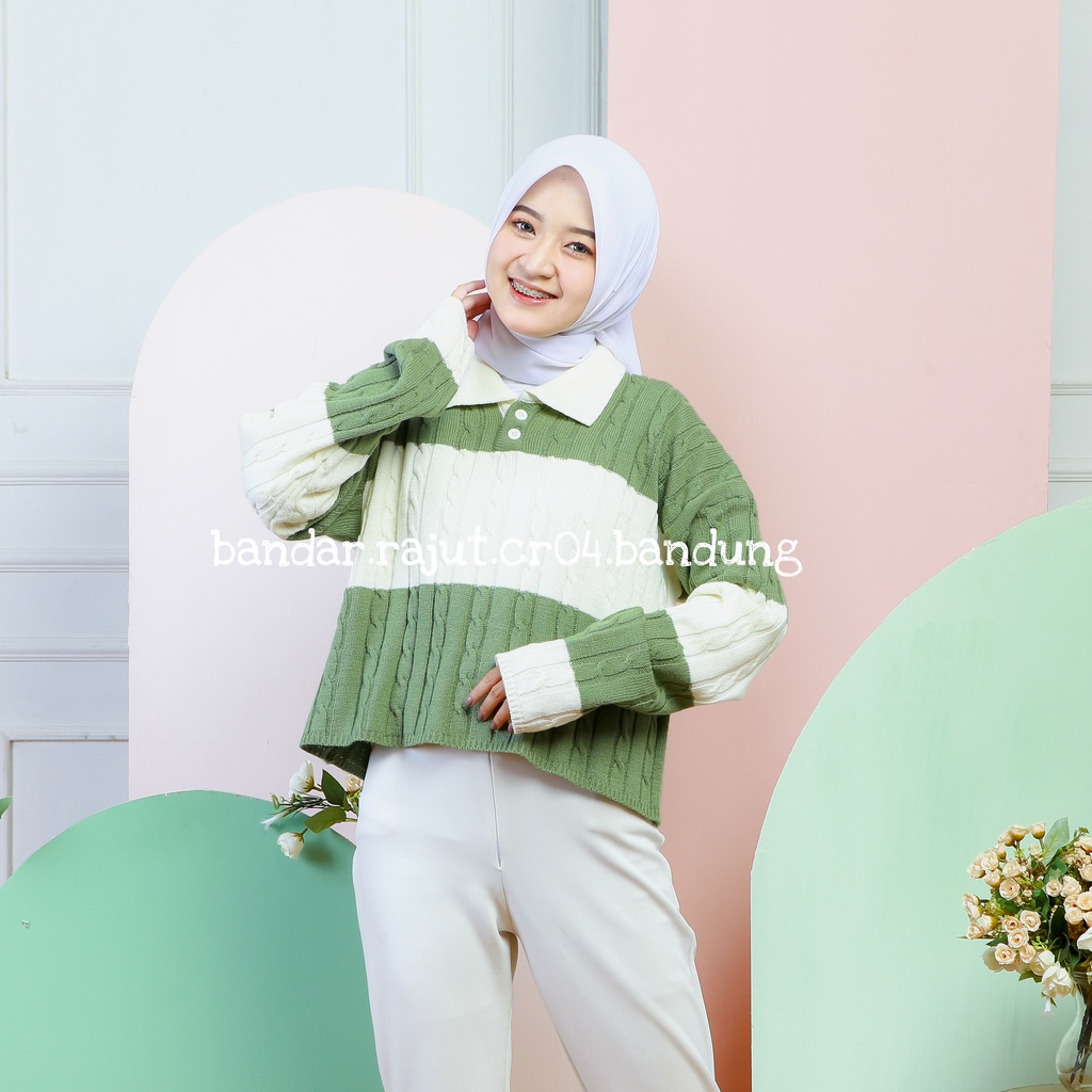 CROP TOP SWEATER RAJUT FUJI CABLE/BRANDED 7 GATE