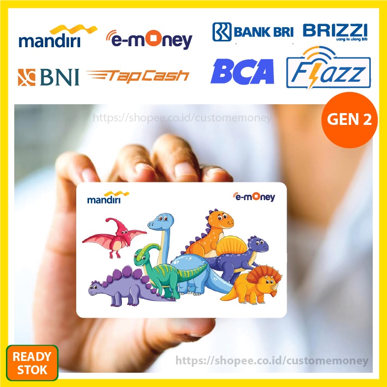 KARTU EMONEY ANIME KARTUN DINOSAURUS  CUTE ETOLL E-MONEY MANDIRI FLAZZ BCA GEN 2 TAPCASH BRIZZI - 1 SISI