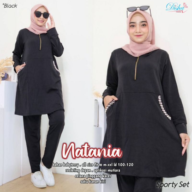 Natania Sporty Set By DISHA • Setelan Olahraga Wanita • Set Baju Olahraga Muslim • Hijab Sport Jilba