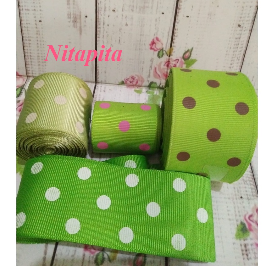 

GRANDMLATI RB33 (PER yard) PITA GROSSGAIN 4cm POLKADOT hijau