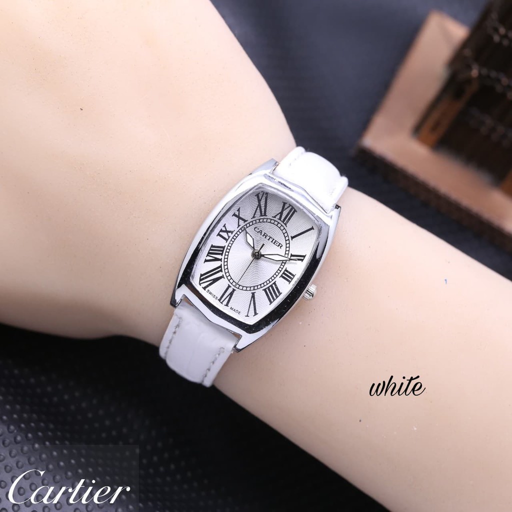 Chlef Kolwezi Jam Tangan Wanita / Cewek Murah Cartier Romawi Leather White Silver