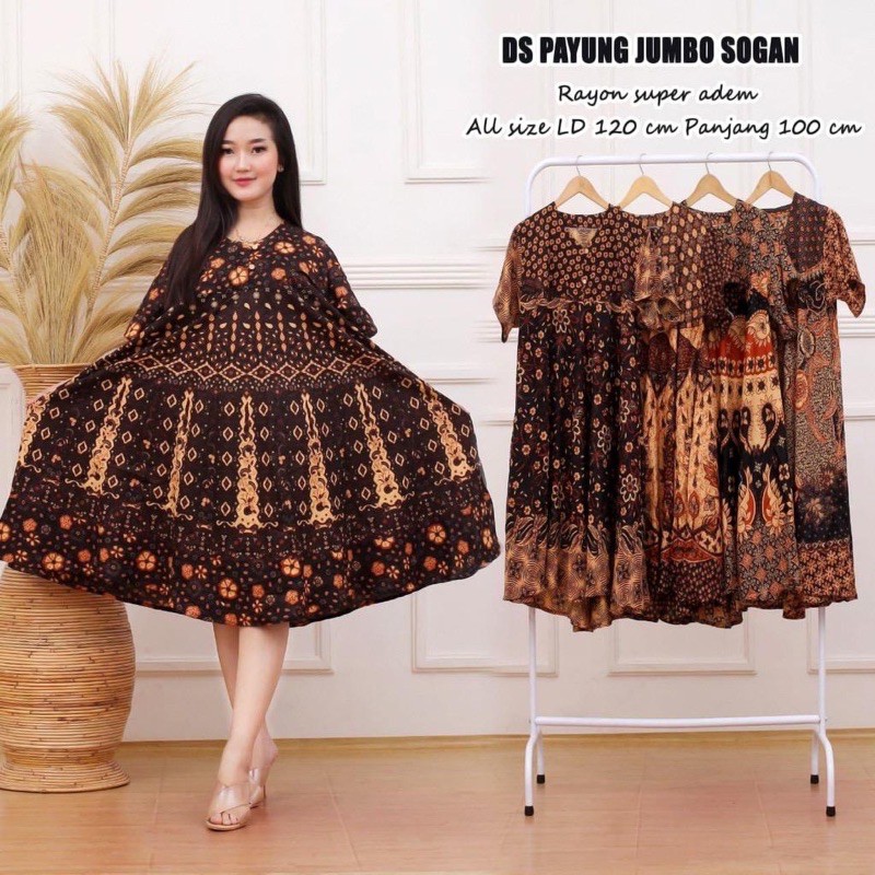 Daster Payung Klok Jumbo Monochrome Sogan Batik Kencana