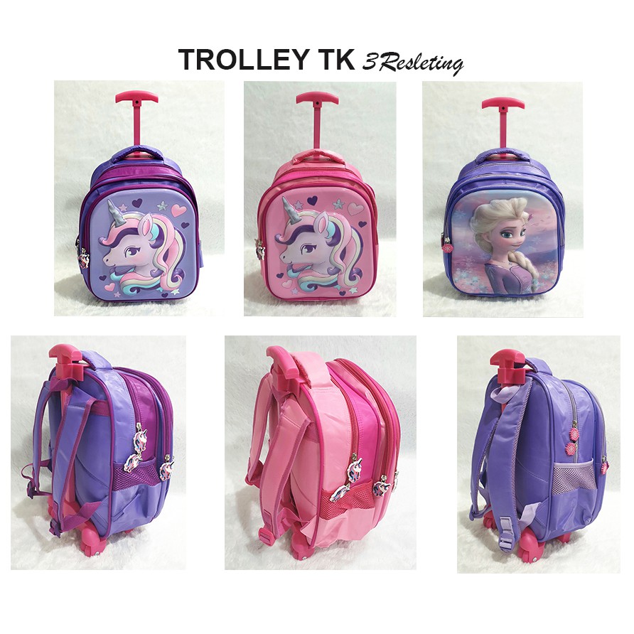 PROMO Tas Roda Dorong Trolley Anak TK Perempuan Motif Kuda Pony PIRANG CETAR Burung Piquin OWL Glossy Embos Timbul 3Res IMPORT