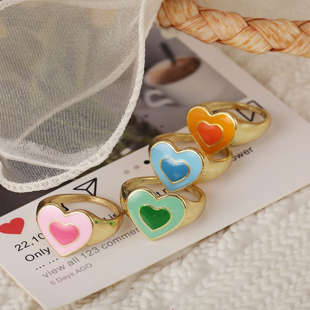 4 Pcs/set Fashion Colorful Heart-shaped Ring Set Korean Creative Rings Women Jewelry Accessories Gift