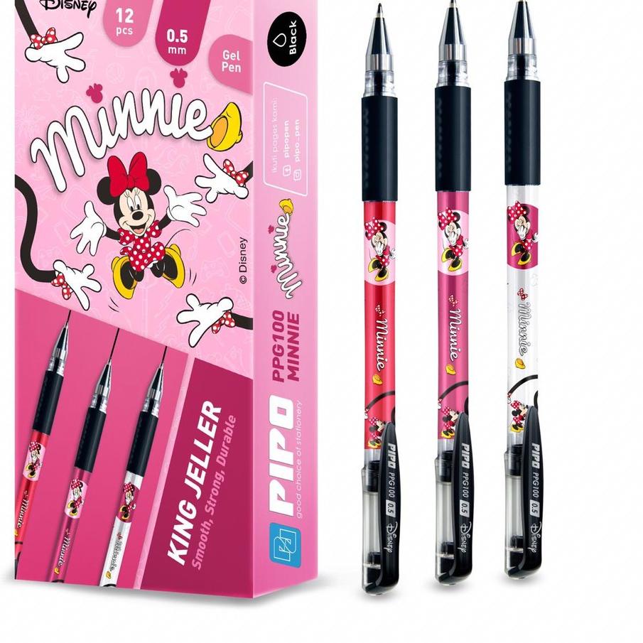 

New! Pipo Disney ppg100 minnie mouse Set Ballpoint gel 12 pcs tinta hitam