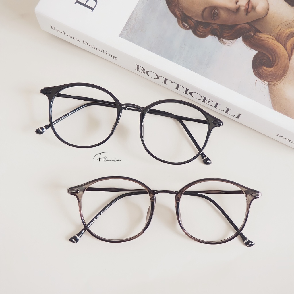 Flavia Eyewear - Kacamata Karina Round Acetat (custom minus, photochromic, blueray, bluechromic dan photobrown)