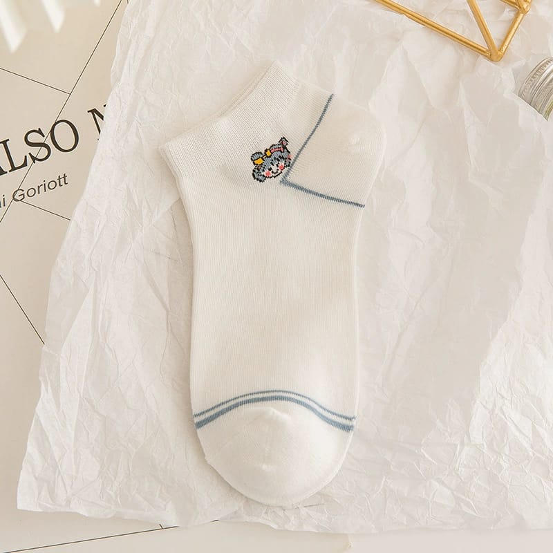 ✌️ Veshop ✌️ A185 Kaos Kaki Wanita Motif Gadis Bunga Kaoskaki Lucu Fashion Korea Women Sock Import-PUTIH
