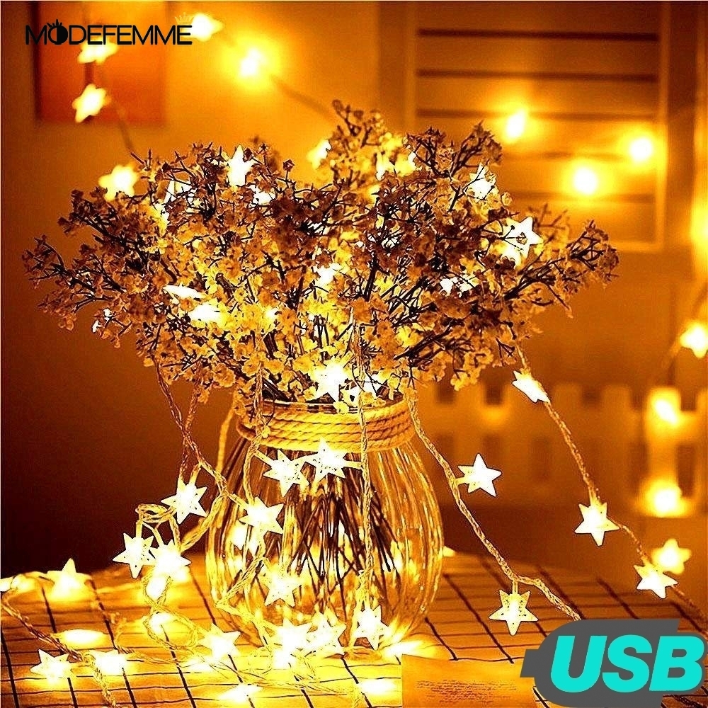 Lampu Natal / Tumblr 20-led Bentuk Bintang Tenaga Usb Untuk Dekorasi Rumah / Pesta