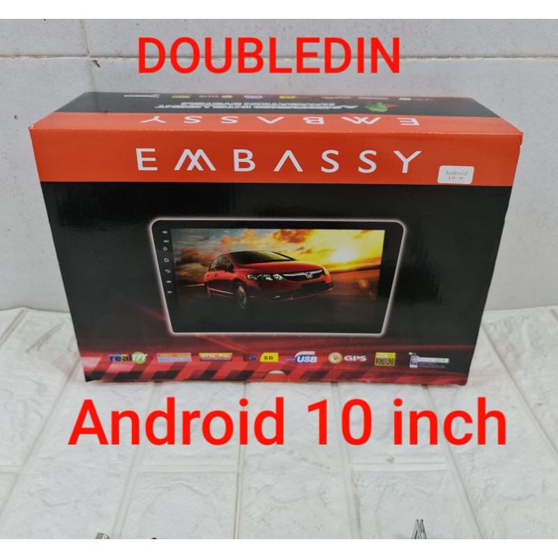 TV MOBIL ANDROID 10 INCH EMBASSY LAYAR SENTUH SUPPORT MIRROR LINK