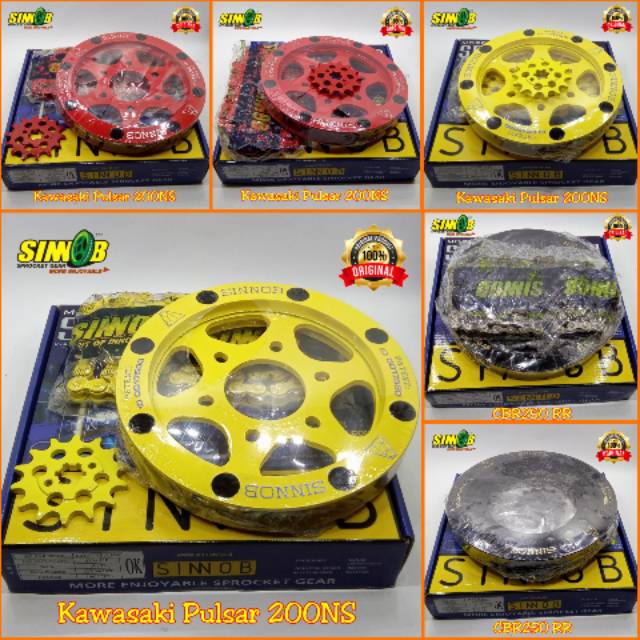 Sinnob Gear Paket Kawasaki Pulsar 200NS Gear Depan 14T Gear Belakang 39T Rantai Warna 520-110