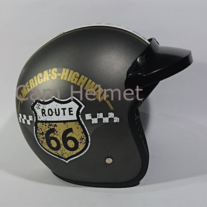 Helm Bogo Route 66 Abu doff + pet (tanpa kaca)