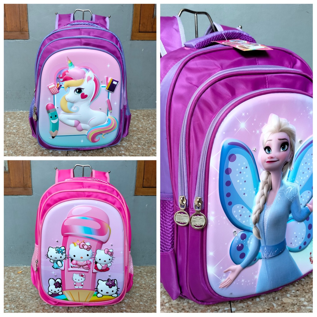 Tas Ransel Backpack Sekolah Anak Perempuan Karakter LED Frozen Hello Kitty Little Pony