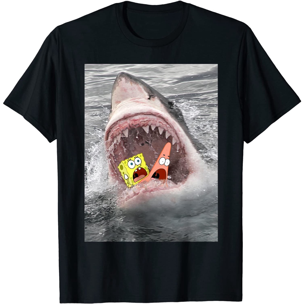 Kaos Anak Spongebob SquarePants Shark Attack Humorous T-Shirt Fashion Baju Atasan Anak Laki Laki Per