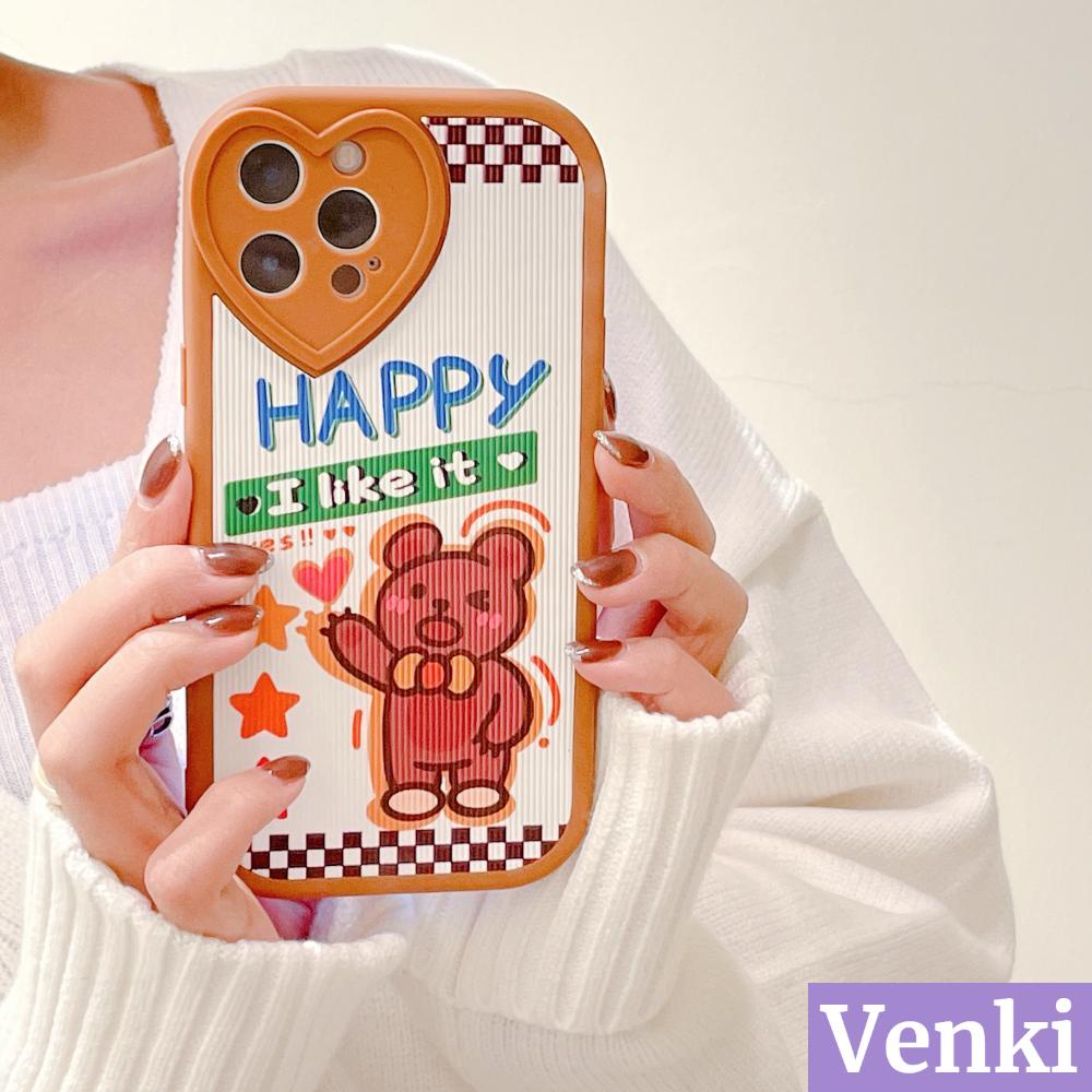 Casing Soft Case Silikon + Kulit Motif Brown Bear Untuk Iphone 13 Pro Max / 12 Pro Max / 11 Pro Max / 7 + / Xr / Xs Max / X / 8 / 7 +