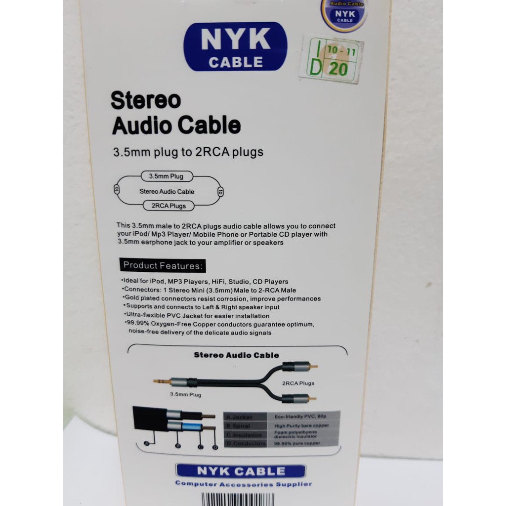 NYK Kabel Aux 3.5mm to RCA 1.5M