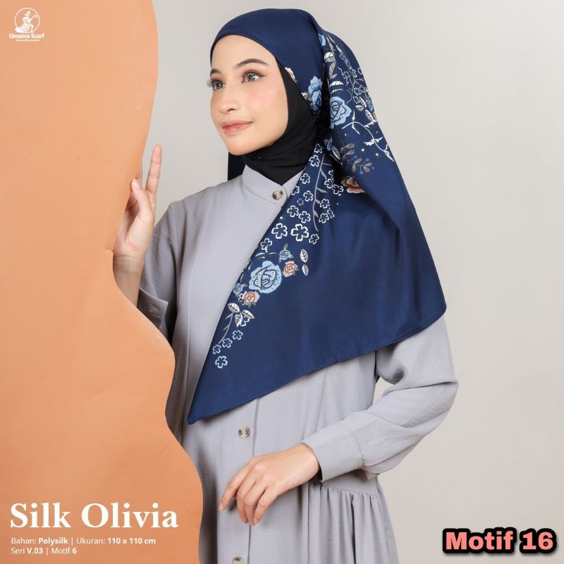 Jilbab Umama Silk Olivia PREMIUM Motif Modern Kerudung Segi Empat