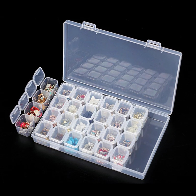 28 Grids Jewelry Rhinestone Nail Art Decor Divided Storage Box / Empty Plastic Clear Compartments Container / Jewelry Beads Display Storage Case