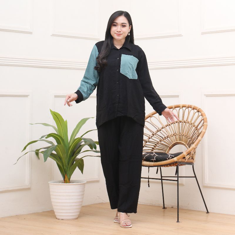 COD - ONE SET BAJU PIYAMA RAYON - SETELAN WANITA KANCING POLOS