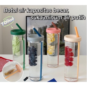 [MH] Botol Minum Transparan Juice Portable Sedotan Lipat 700Ml