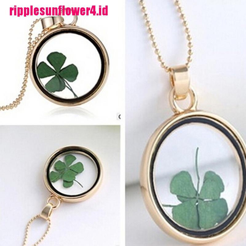 Liontin Bunga Clover Kering Natural Bahan Resin