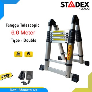 Tangga Lipat Teleskopik Alumunium 6,6M Double Telescopic Ladder 6,6