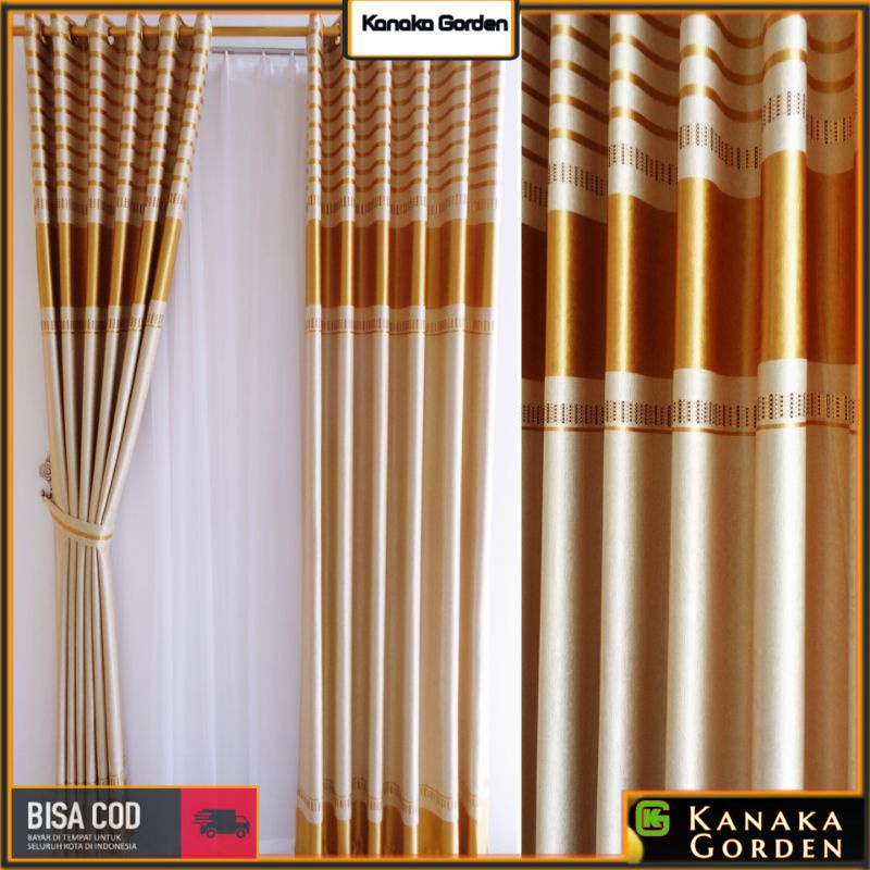 Gordeng ruang tamu Gorden pintu jendela Minimalis Eskudo Bahan Blackout Import Motif Garis Mewah Gol