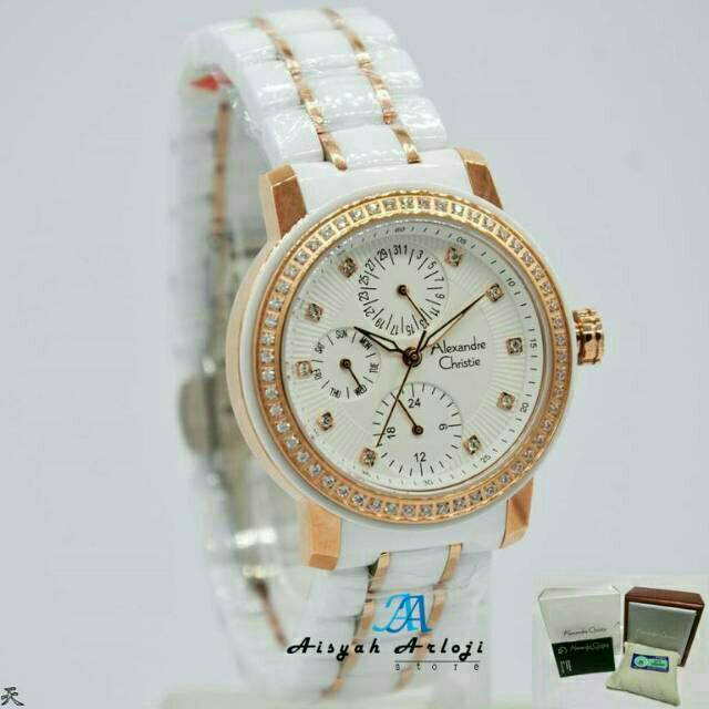 JAM TANGAN WANITA ELEGAN DAN MEWAH ALEXANDRE CHRISTIE AC2630 WHITE GOLD 100% ORIGINAL RESMI