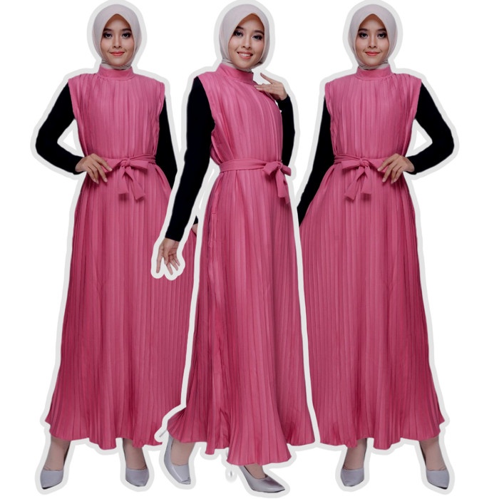 BAJU GAMIS WANITA GAMIS PLISKET GAMIS PREMIUM MURAH 595 - PINK