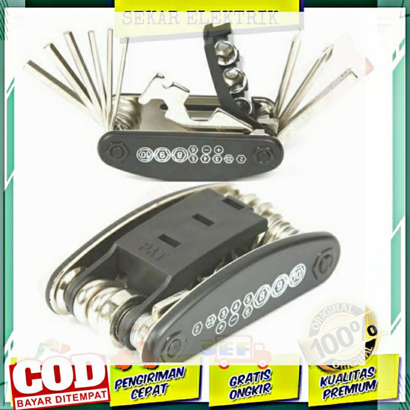 Kunci Sepeda alat Tools reparasi Bike Tool Kit 15 in 1 kunci Sepeda simpel dibawa kemana mana