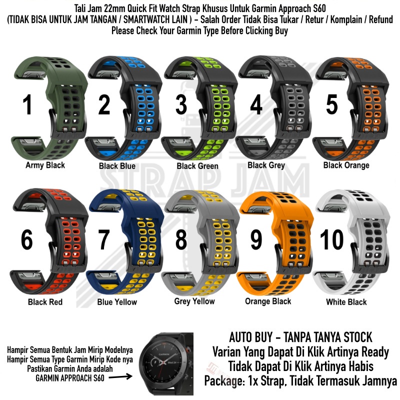 TRD Strap Garmin Approach S60 - Tali Jam Quick Fit 22mm Silikon Rubber Sporty Keren