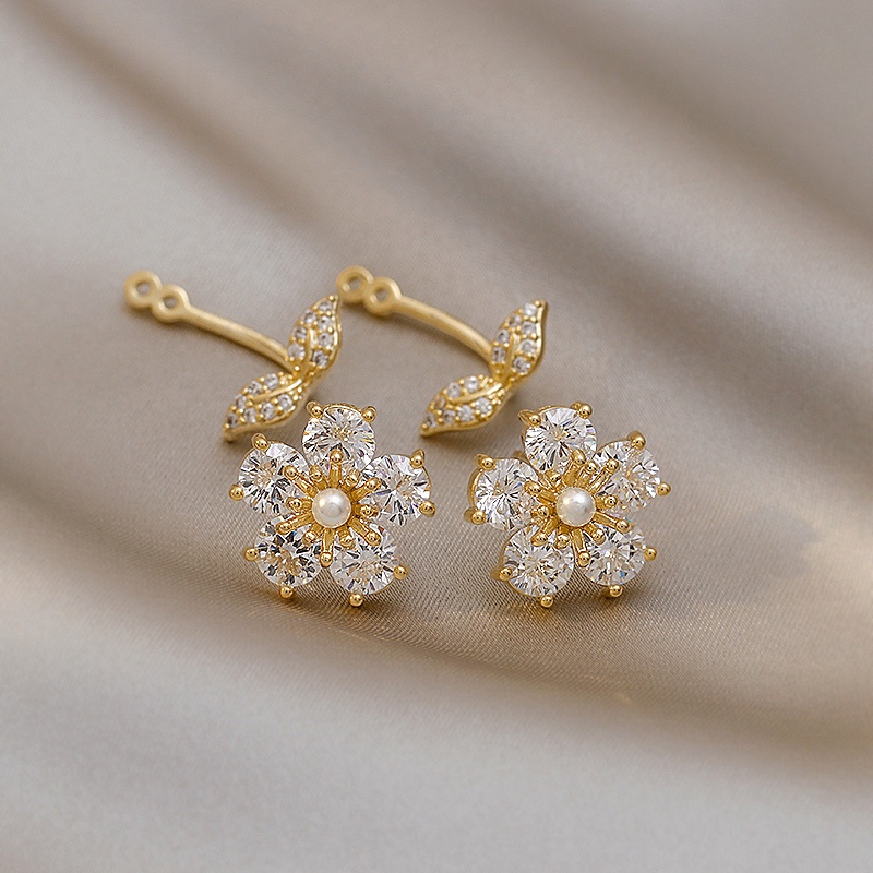 Anting-anting bunga kristal gaya korea sederhana fashion elegan