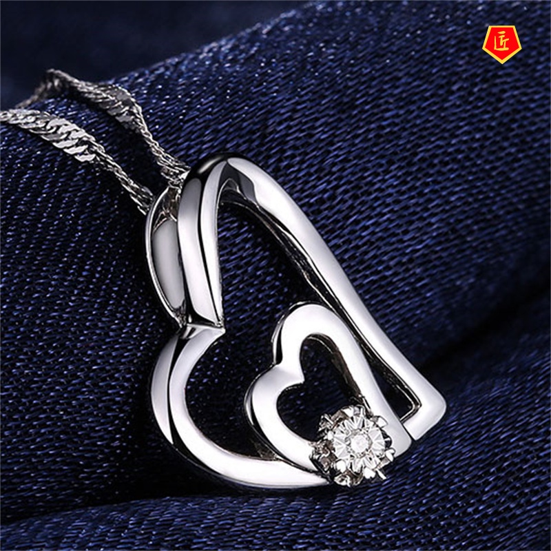 [Ready Stock]Korean Fashion Silver Heart-Shaped Zircon Pendant  Elegant Graceful