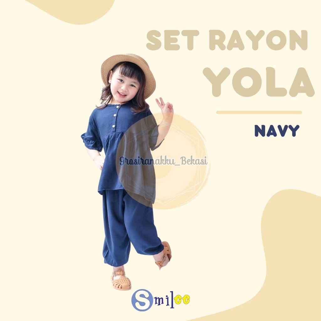 Setelan Anak Rayon Polos Smilee Yola Warna Navy Size 1-5Thn