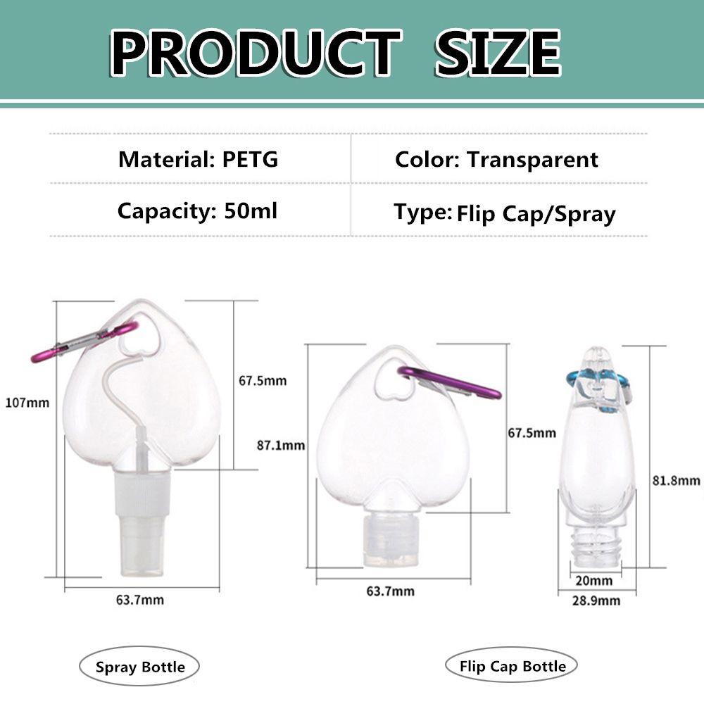 POPULAR 50ml Portable Empty Container Bottle Perfume Lotion Jar Heart Spray Bottle Travel Transparent Refillable Alcohol With Metal Hook