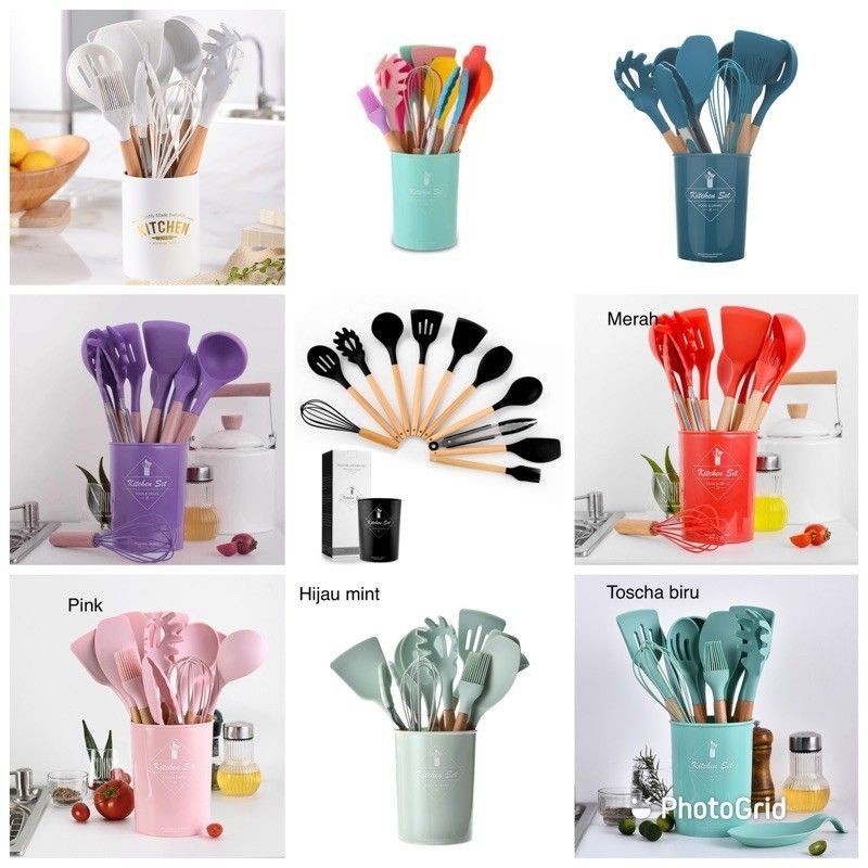 SUTIL SENDOK MASAK SILICONE KITCHEN UNTENSILS SET 12PCS /SETREADY STOCK