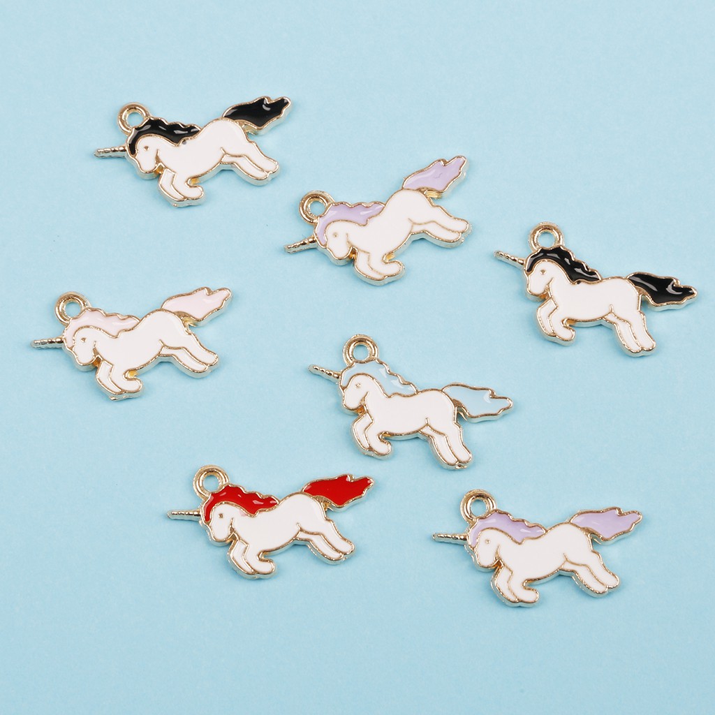 10pcs / Lot Liontin Enamel Bentuk Unicorn Untuk Membuat Perhiasan Kalung Gelang Dan Anting