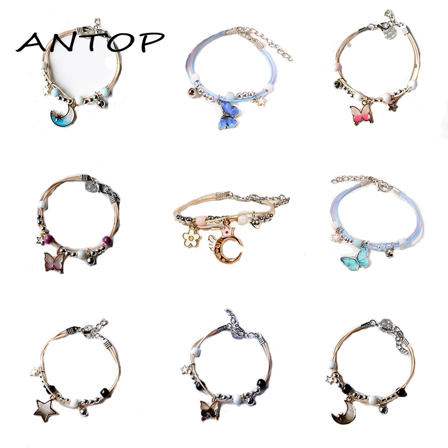Gelang couple Liontin Rantai Banyak Lapis Aksen Kupu Daisy Gaya Korea Untuk Wanita Adjustable Fashion Aksesoris ANTOP