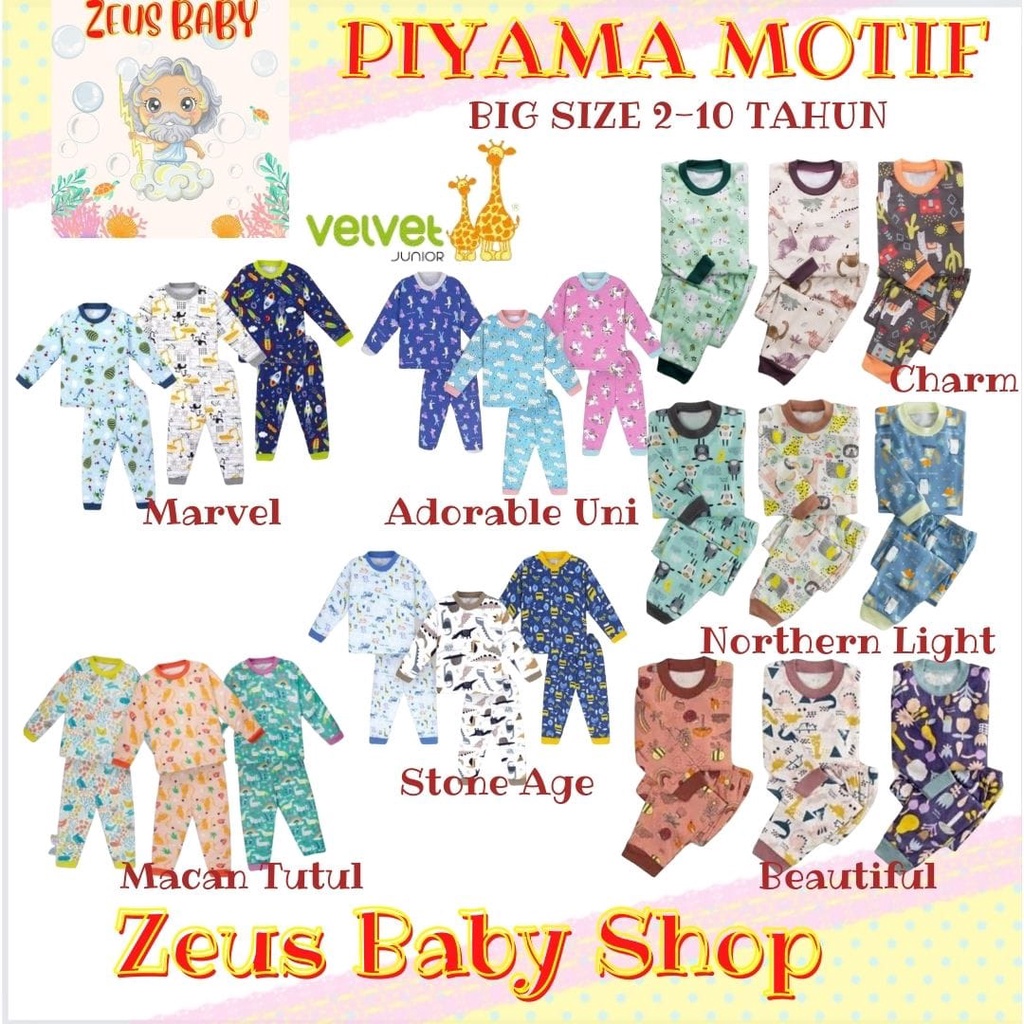 VELVET JUNIOR PROMO MURAH Piyama DREAMWEAR Big Size BOY 2 3 4 5 6 7 8 9 10 Setelan Baju Tidur Anak