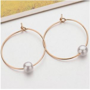 Anting Korea Fashion Simple Hoops Pearl